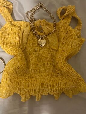 Yellow Smocked Ruffle Tank with Dotted Print
